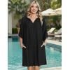 Zeagoo Womens Casual Summer Dress Boho Beach Dresses Tassel Tie Neck 2026 Floral Cover Up Spring 3/4 Sleeve Mini Sundress(Black)