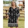 Zeagoo Womens Casual Summer Dress Boho Beach Dresses Tassel Tie Neck 2026 Floral Cover Up Spring 3/4 Sleeve Mini Sundress(Black Apricot)
