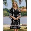 Zeagoo Womens Casual Summer Dress Boho Beach Dresses Tassel Tie Neck 2026 Floral Cover Up Spring 3/4 Sleeve Mini Sundress(Black Apricot)