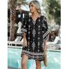 Zeagoo Womens Casual Summer Dress Boho Beach Dresses Tassel Tie Neck 2026 Floral Cover Up Spring 3/4 Sleeve Mini Sundress(Black Apricot)
