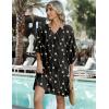 Zeagoo Womens Casual Summer Dress Boho Beach Dresses Tassel Tie Neck 2026 Floral Cover Up Spring 3/4 Sleeve Mini Sundress(Black Lines)