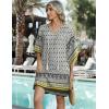 Zeagoo Womens Casual Summer Dress Boho Beach Dresses Tassel Tie Neck 2026 Floral Cover Up Spring 3/4 Sleeve Mini Sundress(Boho)