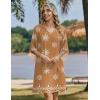 Zeagoo Womens Casual Summer Dress Boho Beach Dresses Tassel Tie Neck 2026 Floral Cover Up Spring 3/4 Sleeve Mini Sundress(Brown)