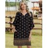 Zeagoo Womens Casual Summer Dress Boho Beach Dresses Tassel Tie Neck 2026 Floral Cover Up Spring 3/4 Sleeve Mini Sundress(Ethnic Black)