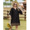Zeagoo Womens Casual Summer Dress Boho Beach Dresses Tassel Tie Neck 2026 Floral Cover Up Spring 3/4 Sleeve Mini Sundress(Ethnic Black)