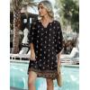 Zeagoo Womens Casual Summer Dress Boho Beach Dresses Tassel Tie Neck 2026 Floral Cover Up Spring 3/4 Sleeve Mini Sundress(Ethnic Black)