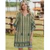 Zeagoo Womens Casual Summer Dress Boho Beach Dresses Tassel Tie Neck 2026 Floral Cover Up Spring 3/4 Sleeve Mini Sundress(Green)