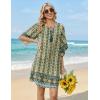 Zeagoo Womens Casual Summer Dress Boho Beach Dresses Tassel Tie Neck 2026 Floral Cover Up Spring 3/4 Sleeve Mini Sundress(Green)