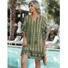 Zeagoo Womens Casual Summer Dress Boho Beach Dresses Tassel Tie Neck 2026 Floral Cover Up Spring 3/4 Sleeve Mini Sundress(Green)
