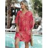 Zeagoo Womens Casual Summer Dress Boho Beach Dresses Tassel Tie Neck 2026 Floral Cover Up Spring 3/4 Sleeve Mini Sundress(Red)