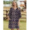 Zeagoo Womens Casual Summer Dress Boho Beach Dresses Tassel Tie Neck 2026 Floral Cover Up Spring 3/4 Sleeve Mini Sundress(Tibetan Khaki)