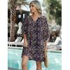 Zeagoo Womens Casual Summer Dress Boho Beach Dresses Tassel Tie Neck 2026 Floral Cover Up Spring 3/4 Sleeve Mini Sundress(Tibetan Khaki)