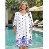 Zeagoo Womens Casual Summer Dress Boho Beach Dresses Tassel Tie Neck 2026 Floral Cover Up Spring 3/4 Sleeve Mini Sundress(White Blue)