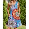 Zeagoo Womens Casual Summer Dresses 2025 Boho Sleeveless Sundresses with Pockets Pleated Beach Floral T Shirt Dresses(Blue-printed-01)