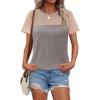 Zeagoo Womens Casual Summer Tops Short Sleeve T Shirts Crewneck Basic Tees Blouses Color Block Tunic Tops(B-gray)