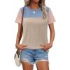 Zeagoo Womens Casual Summer Tops Short Sleeve T Shirts Crewneck Basic Tees Blouses Color Block Tunic Tops(Blue Khaki)