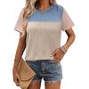 Zeagoo Womens Casual Summer Tops Short Sleeve T Shirts Crewneck Basic Tees Blouses Color Block Tunic Tops(Blue Khaki)