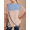 Zeagoo Womens Casual Summer Tops Short Sleeve T Shirts Crewneck Basic Tees Blouses Color Block Tunic Tops(Blue Khaki)