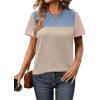 Zeagoo Womens Casual Summer Tops Short Sleeve T Shirts Crewneck Basic Tees Blouses Color Block Tunic Tops(Blue Khaki)