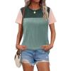 Zeagoo Womens Casual Summer Tops Short Sleeve T Shirts Crewneck Basic Tees Blouses Color Block Tunic Tops(Green)