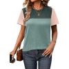 Zeagoo Womens Casual Summer Tops Short Sleeve T Shirts Crewneck Basic Tees Blouses Color Block Tunic Tops(Green)