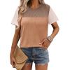Zeagoo Womens Casual Summer Tops Short Sleeve T Shirts Crewneck Basic Tees Blouses Color Block Tunic Tops(Khaki-b)
