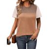 Zeagoo Womens Casual Summer Tops Short Sleeve T Shirts Crewneck Basic Tees Blouses Color Block Tunic Tops(Khaki-b)