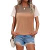 Zeagoo Womens Casual Summer Tops Short Sleeve T Shirts Crewneck Basic Tees Blouses Color Block Tunic Tops(Khaki-b)