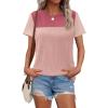 Zeagoo Womens Casual Summer Tops Short Sleeve T Shirts Crewneck Basic Tees Blouses Color Block Tunic Tops(Pink-b)