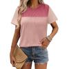 Zeagoo Womens Casual Summer Tops Short Sleeve T Shirts Crewneck Basic Tees Blouses Color Block Tunic Tops(Pink-b)