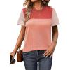 Zeagoo Womens Casual Summer Tops Short Sleeve T Shirts Crewneck Basic Tees Blouses Color Block Tunic Tops(Red-b)