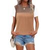 Zeagoo Womens Casual Summer Tops Short Sleeve T Shirts Crewneck Basic Tees Blouses Color Block Tunic Tops(White Khaki-01)