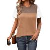 Zeagoo Womens Casual Summer Tops Short Sleeve T Shirts Crewneck Basic Tees Blouses Color Block Tunic Tops(White Khaki-01)