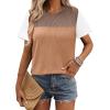 Zeagoo Womens Casual Summer Tops Short Sleeve T Shirts Crewneck Basic Tees Blouses Color Block Tunic Tops(White Khaki-01)
