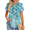 Zeagoo Womens Casual T Shirts for Summer 2025 Short Sleeve Crewneck Tunic Shirts Floral Print Tops Pleated Dressy Blouse(Blue Floral)