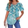 Zeagoo Womens Casual T Shirts for Summer 2025 Short Sleeve Crewneck Tunic Shirts Floral Print Tops Pleated Dressy Blouse(Blue Floral)