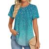 Zeagoo Womens Casual T Shirts for Summer 2025 Short Sleeve Crewneck Tunic Shirts Floral Print Tops Pleated Dressy Blouse(Blue Print)