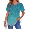 Zeagoo Womens Casual T Shirts for Summer 2025 Short Sleeve Crewneck Tunic Shirts Floral Print Tops Pleated Dressy Blouse(Blue Print)