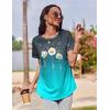 Zeagoo Womens Casual T Shirts for Summer 2025 Short Sleeve Crewneck Tunic Shirts Floral Print Tops Pleated Dressy Blouse(Daisy Print)