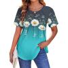 Zeagoo Womens Casual T Shirts for Summer 2025 Short Sleeve Crewneck Tunic Shirts Floral Print Tops Pleated Dressy Blouse(Daisy Print)
