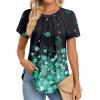 Zeagoo Womens Casual T Shirts for Summer 2025 Short Sleeve Crewneck Tunic Shirts Floral Print Tops Pleated Dressy Blouse(Green Floral)