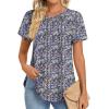 Zeagoo Womens Casual T Shirts for Summer 2025 Short Sleeve Crewneck Tunic Shirts Floral Print Tops Pleated Dressy Blouse(Mixed Army Flower)