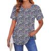 Zeagoo Womens Casual T Shirts for Summer 2025 Short Sleeve Crewneck Tunic Shirts Floral Print Tops Pleated Dressy Blouse(Mixed Army Flower)