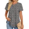 Zeagoo Womens Casual T Shirts for Summer 2025 Short Sleeve Crewneck Tunic Shirts Floral Print Tops Pleated Dressy Blouse(Mixed Black Flower)