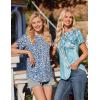 Zeagoo Womens Casual T Shirts for Summer 2025 Short Sleeve Crewneck Tunic Shirts Floral Print Tops Pleated Dressy Blouse(Mixed Blue Flower)