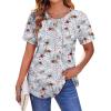 Zeagoo Womens Casual T Shirts for Summer 2025 Short Sleeve Crewneck Tunic Shirts Floral Print Tops Pleated Dressy Blouse(Mixed Grey Flower)