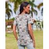 Zeagoo Womens Casual T Shirts for Summer 2025 Short Sleeve Crewneck Tunic Shirts Floral Print Tops Pleated Dressy Blouse(Mixed Grey Flower)
