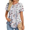 Zeagoo Womens Casual T Shirts for Summer 2025 Short Sleeve Crewneck Tunic Shirts Floral Print Tops Pleated Dressy Blouse(Mixed Grey Flower)