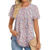Zeagoo Womens Casual T Shirts for Summer 2025 Short Sleeve Crewneck Tunic Shirts Floral Print Tops Pleated Dressy Blouse(Mixed Pink Flower)