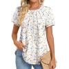 Zeagoo Womens Casual T Shirts for Summer 2025 Short Sleeve Crewneck Tunic Shirts Floral Print Tops Pleated Dressy Blouse(Mixed White Flower)